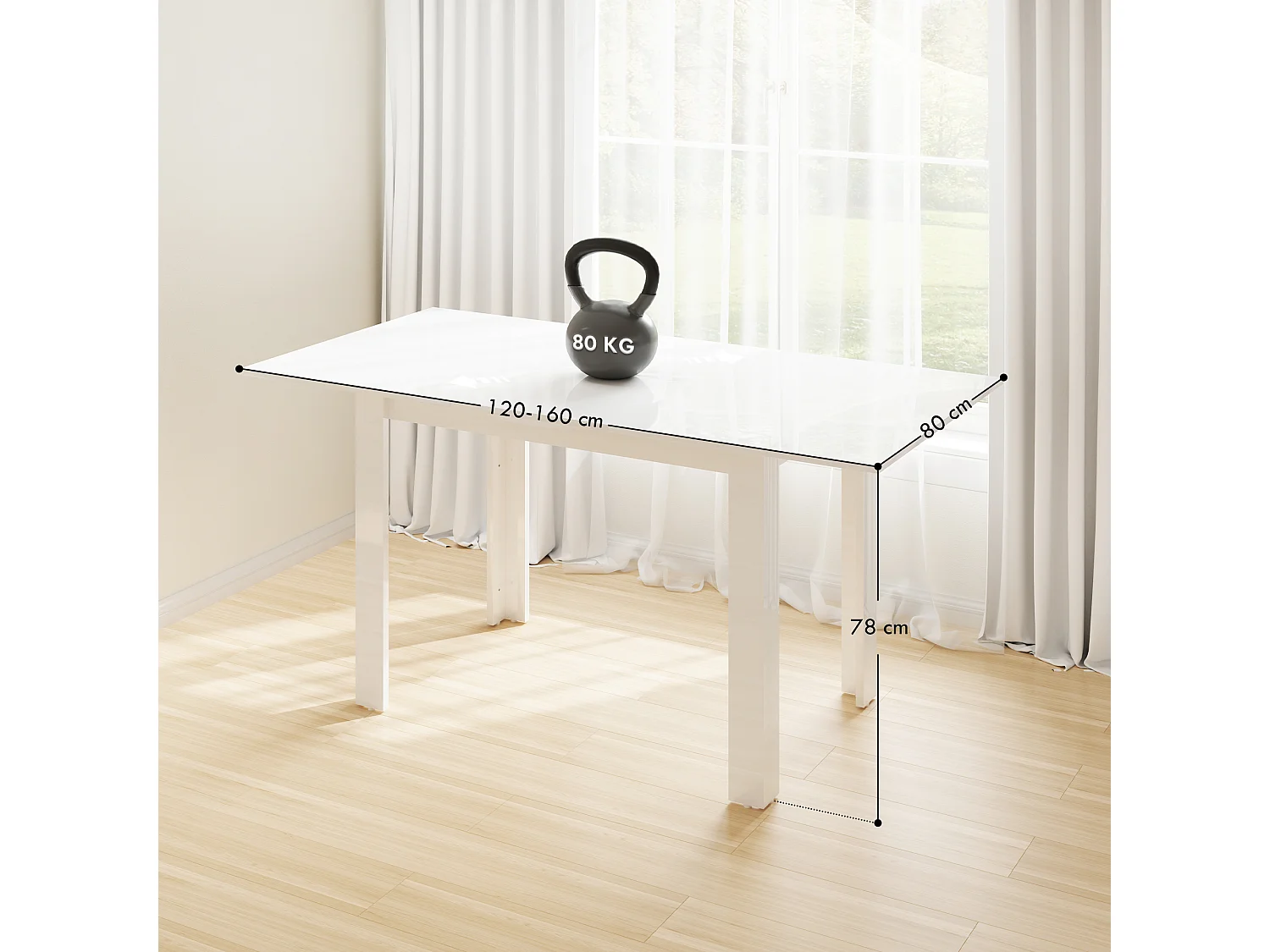 Tavolo da pranzo allungabile per 4-6 persone 120-160x80x78 cm bianco
