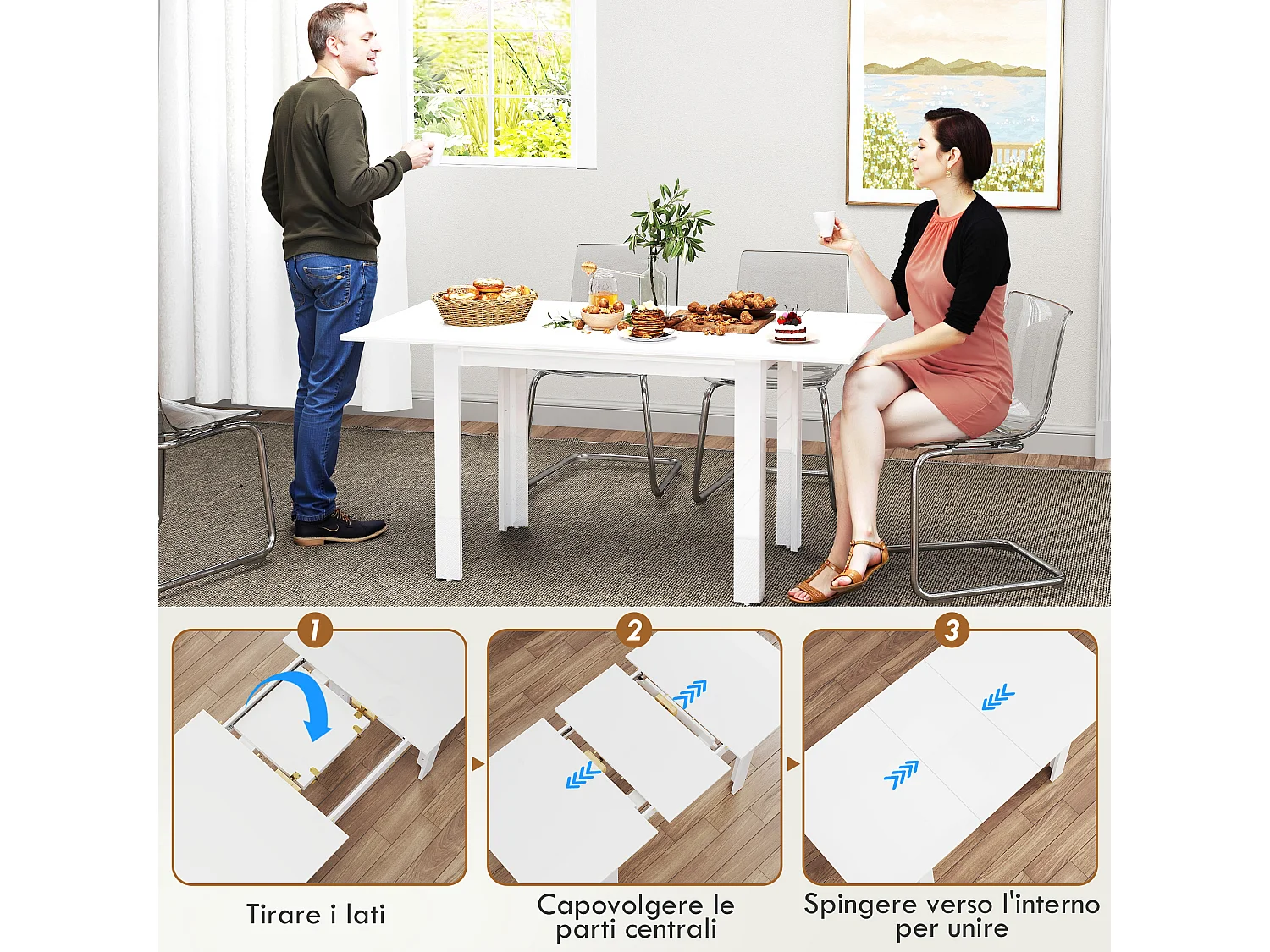 Tavolo da pranzo allungabile per 4-6 persone 120-160x80x78 cm bianco