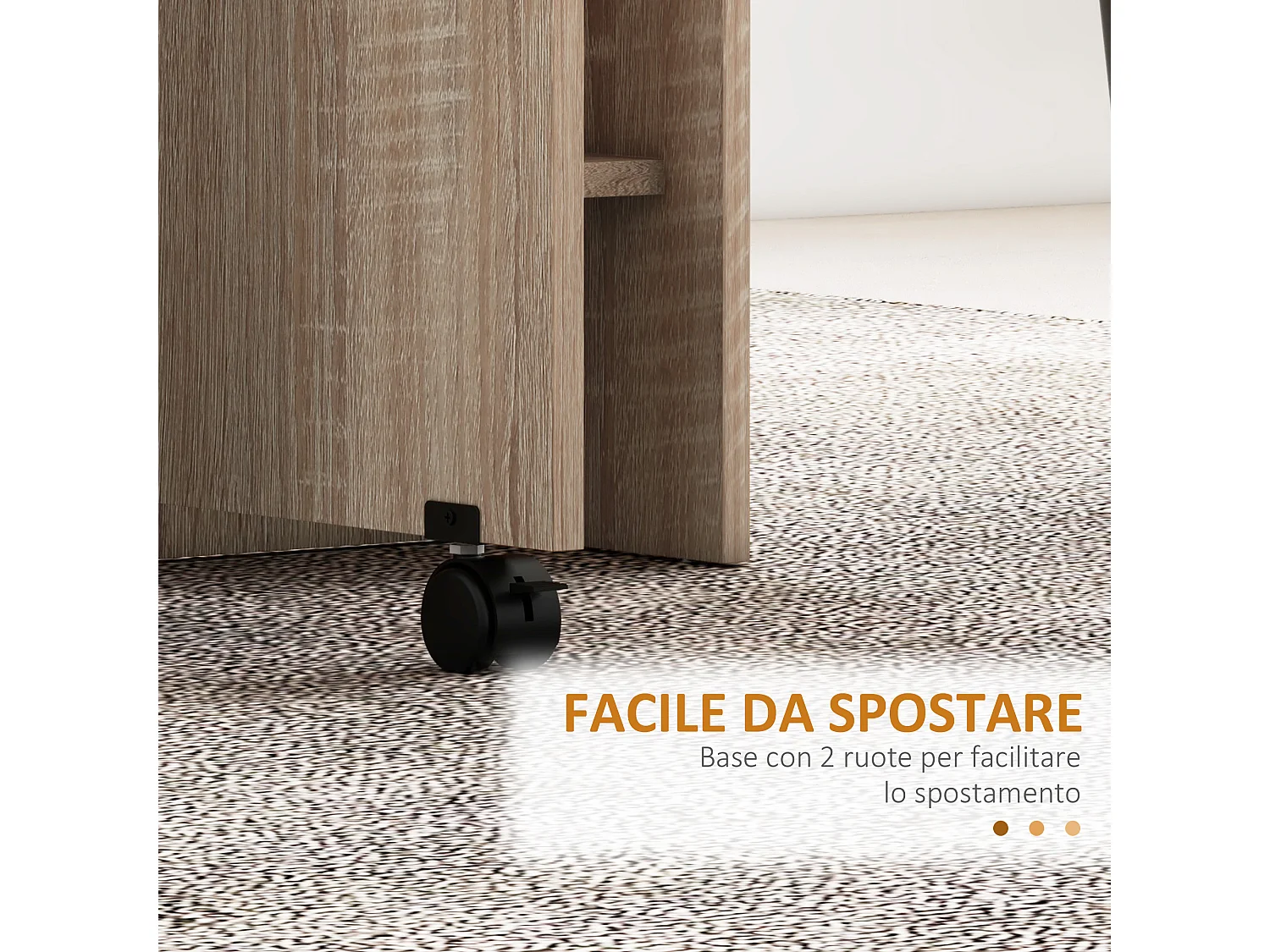 Tavolo pieghevole 6 posti con 2 ribalte ripiani e ruote color legno