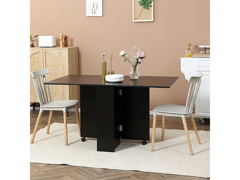 Tavolo pieghevole in legno con ruote per 4-6 persone nero