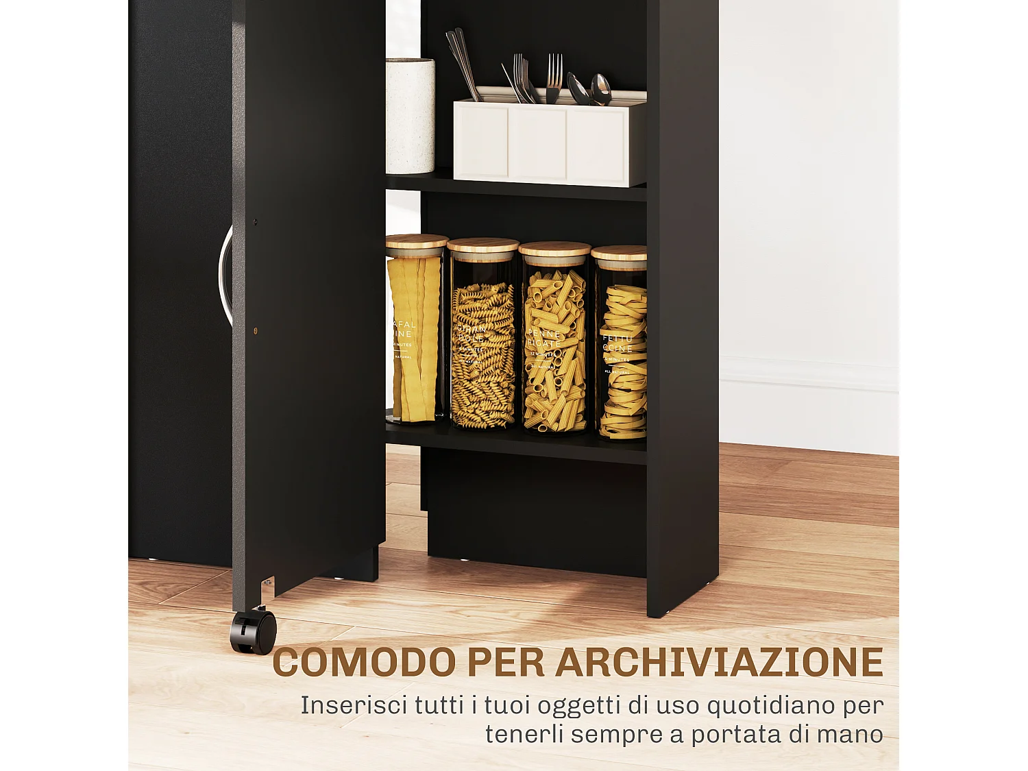 Tavolo pieghevole in legno con ruote per 4-6 persone nero