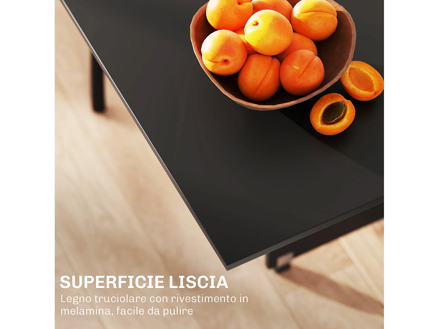 Tavolo pieghevole in legno con ruote per 4-6 persone nero