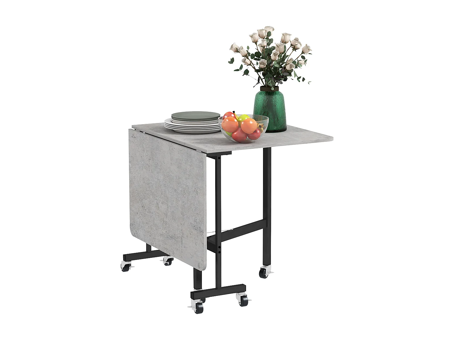 Tavolo pieghevole a ribalta per 4-6 persone in legno e acciaio grigio