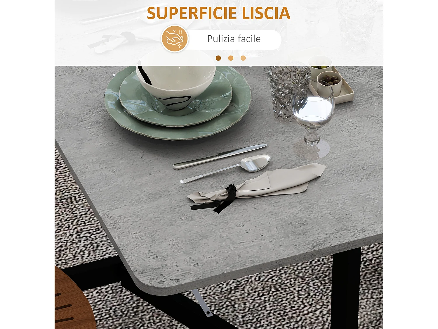 Tavolo pieghevole a ribalta per 4-6 persone in legno e acciaio grigio