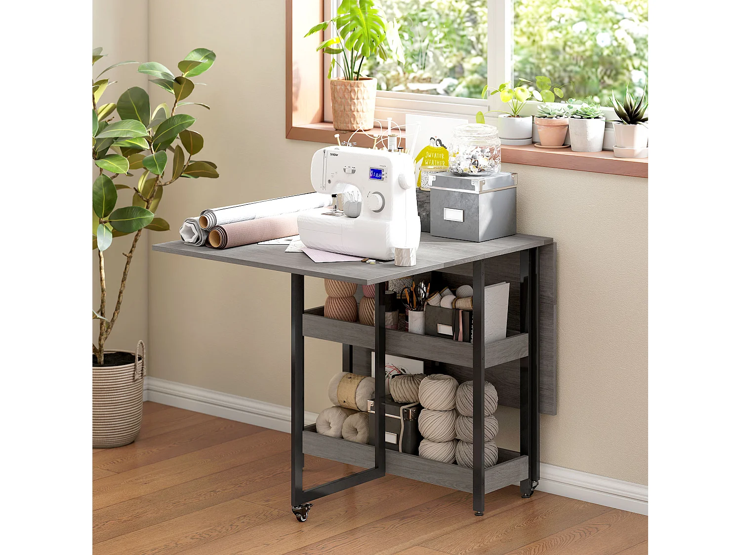 Tavolo pieghevole a 2 ribalte per 4 persone con ripiani aperti grigio