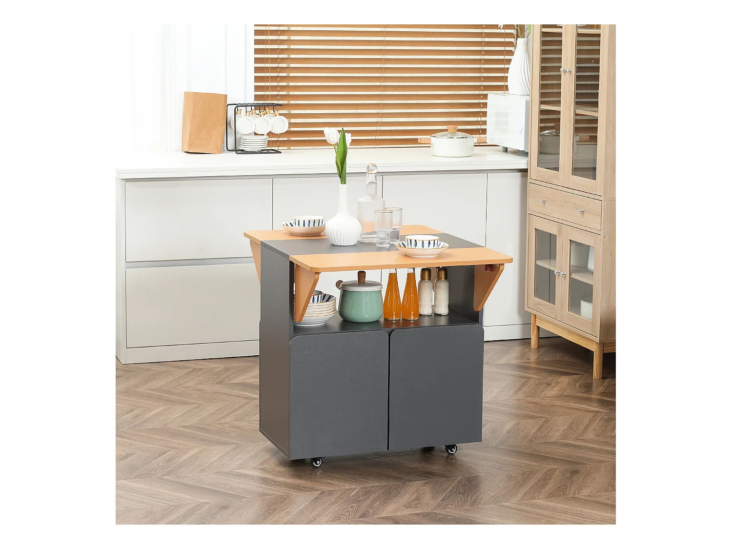 Tavolo pieghevole salvaspazio 4 persone con armadietto ripiano