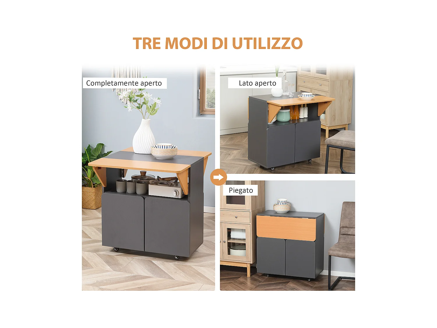 Tavolo pieghevole salvaspazio 4 persone con armadietto ripiano