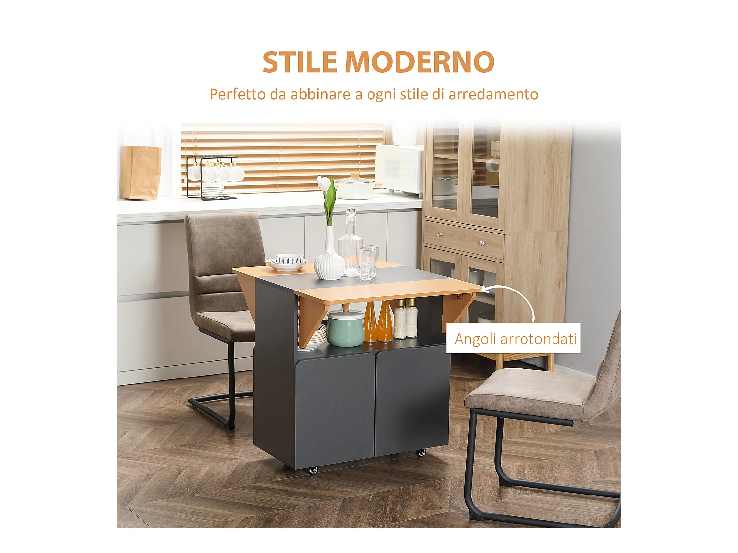 Tavolo pieghevole salvaspazio 4 persone con armadietto ripiano