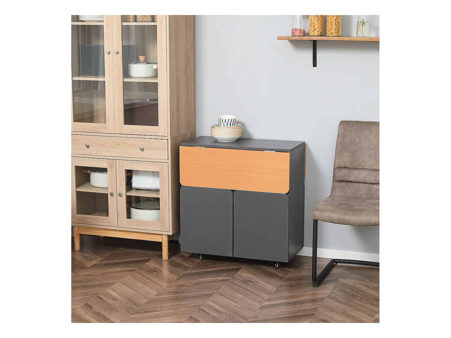 Tavolo pieghevole salvaspazio 4 persone con armadietto ripiano