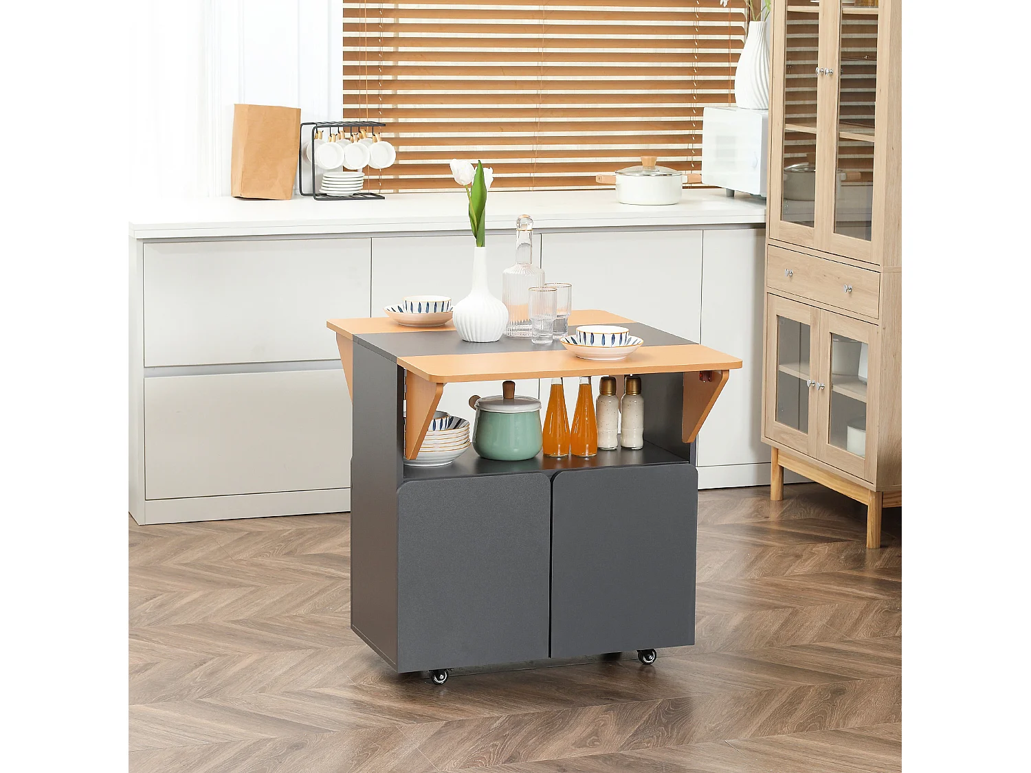 Tavolo pieghevole salvaspazio 4 persone con armadietto ripiano