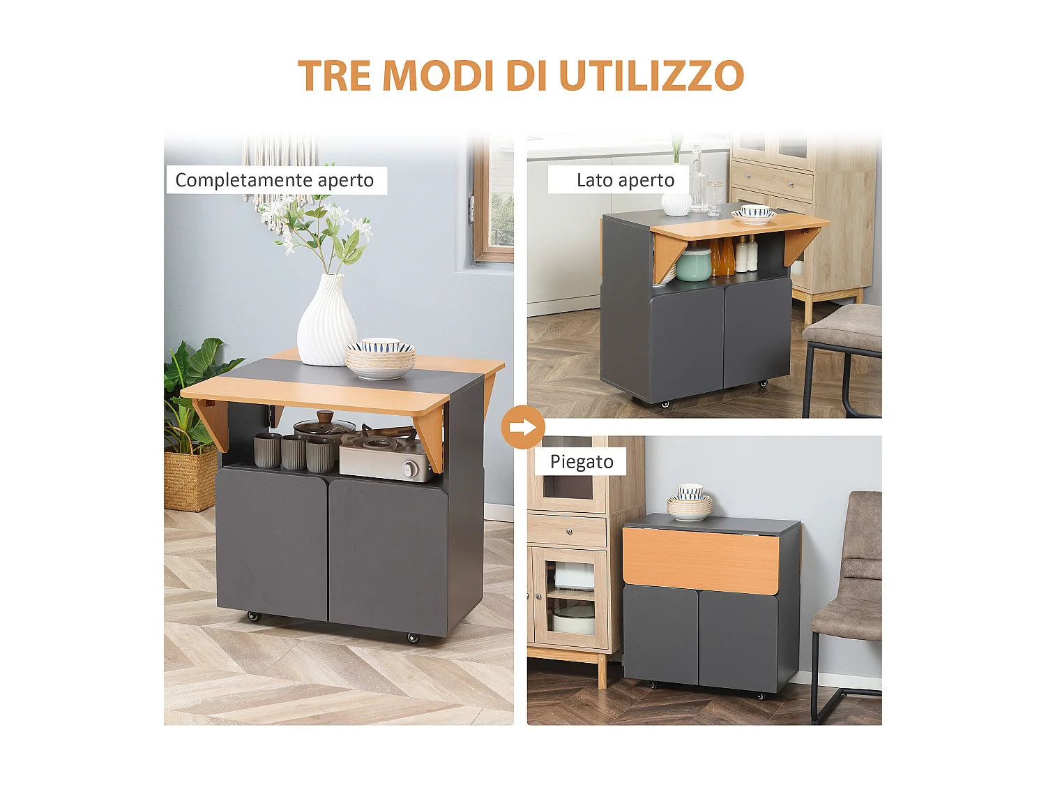 Tavolo pieghevole salvaspazio 4 persone con armadietto ripiano