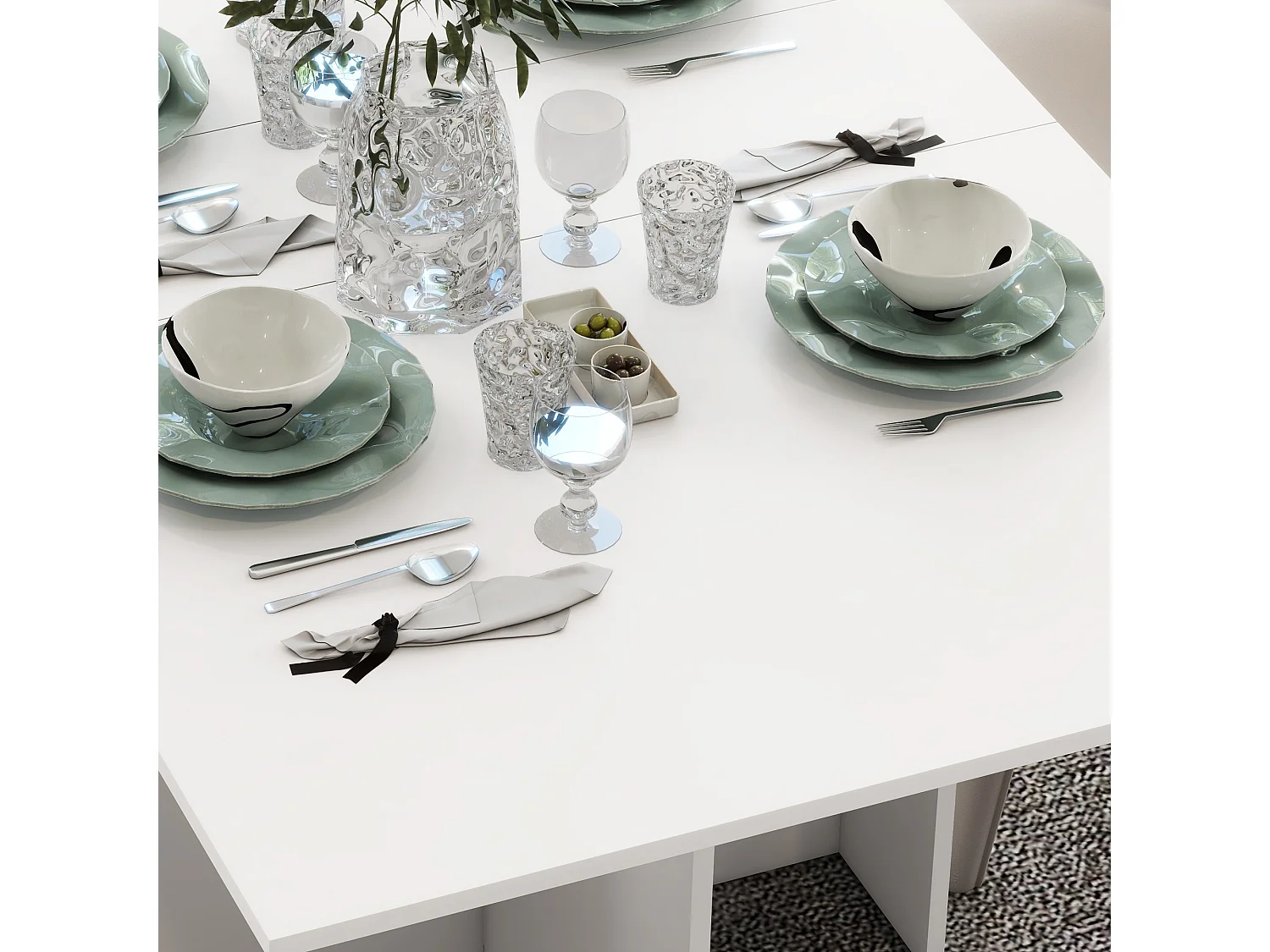 Tavolo pieghevole a 2 ribalte per 6 persone con ripiani e ruote bianco