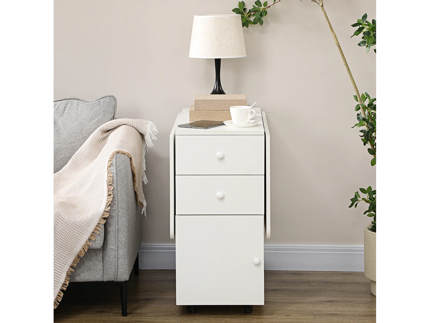 Tavolo da cucina a ribalta con 2 cassetti e armadietto in truciolato