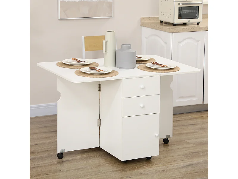 Tavolo da cucina a ribalta con 2 cassetti e armadietto in truciolato