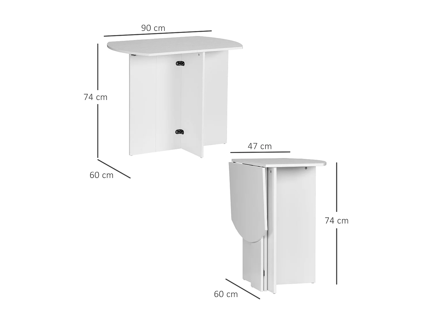 Tavolo da cucina pieghevole salvaspazio 90x60x74cm bianco