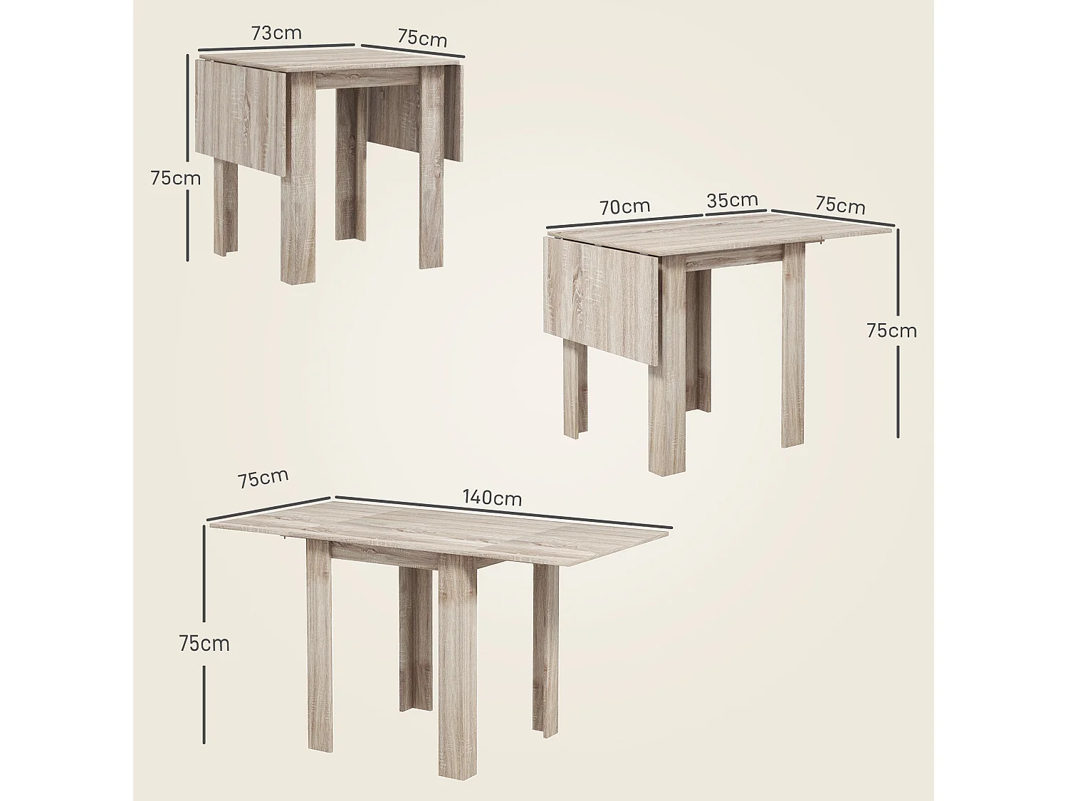 Tavolo a ribalta impermeabile in truciolato per 4 persone max rovere