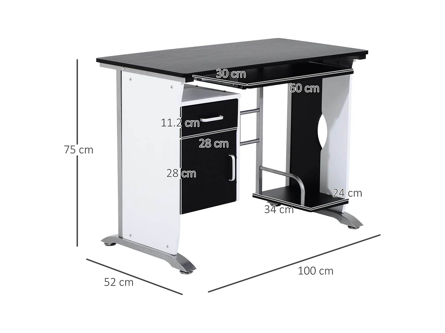 Scrivania per computer con cassetto armadietto e ripiano