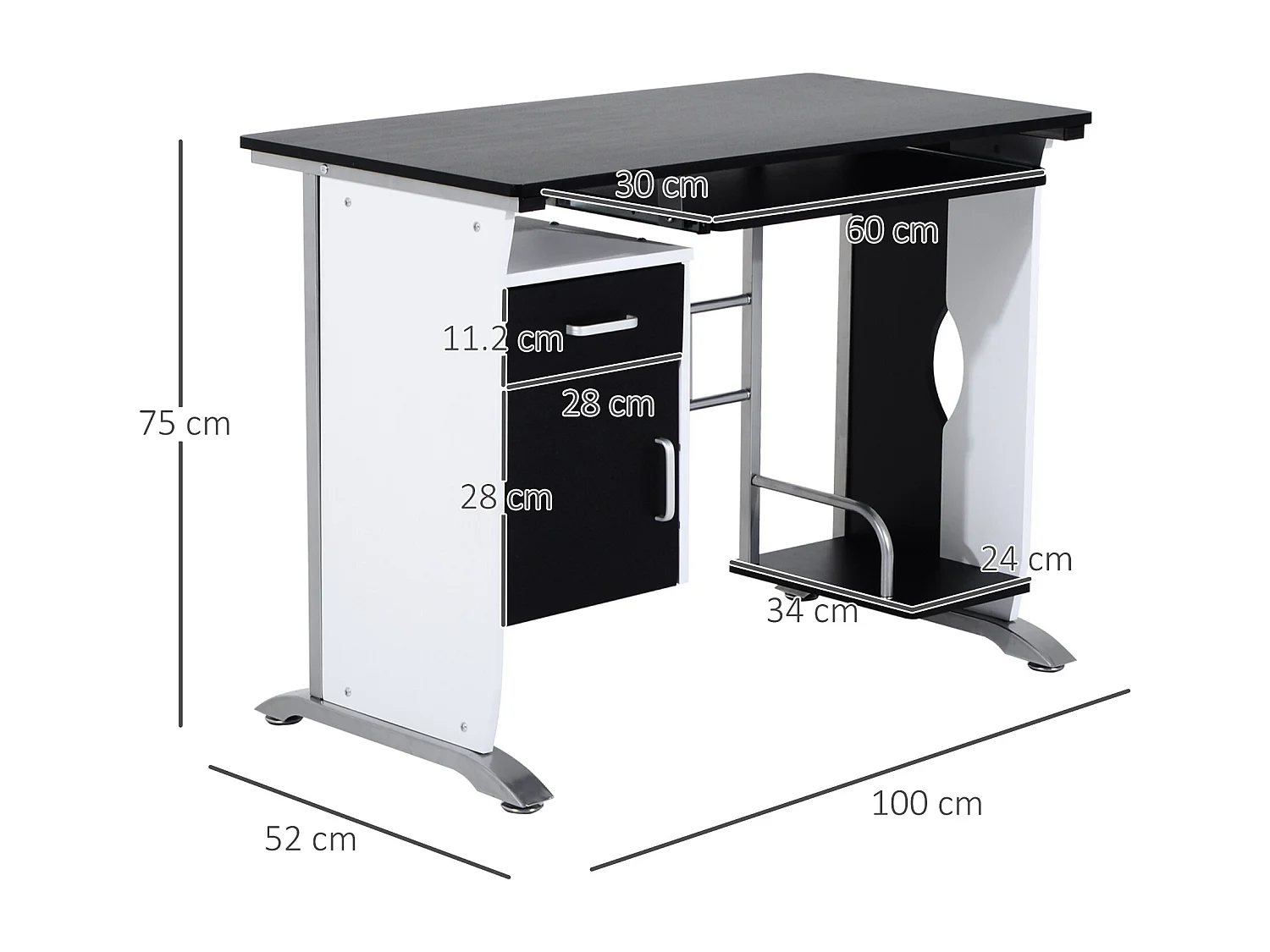 Scrivania per computer con cassetto armadietto e ripiano