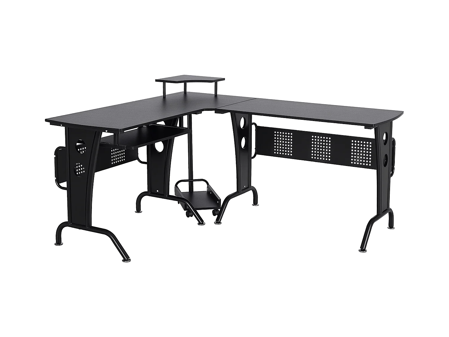 Scrivania angolare con ripiano tastiera in mdf e acciaio nera