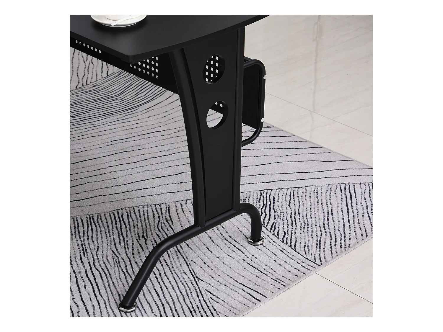 Scrivania angolare con ripiano tastiera in mdf e acciaio nera