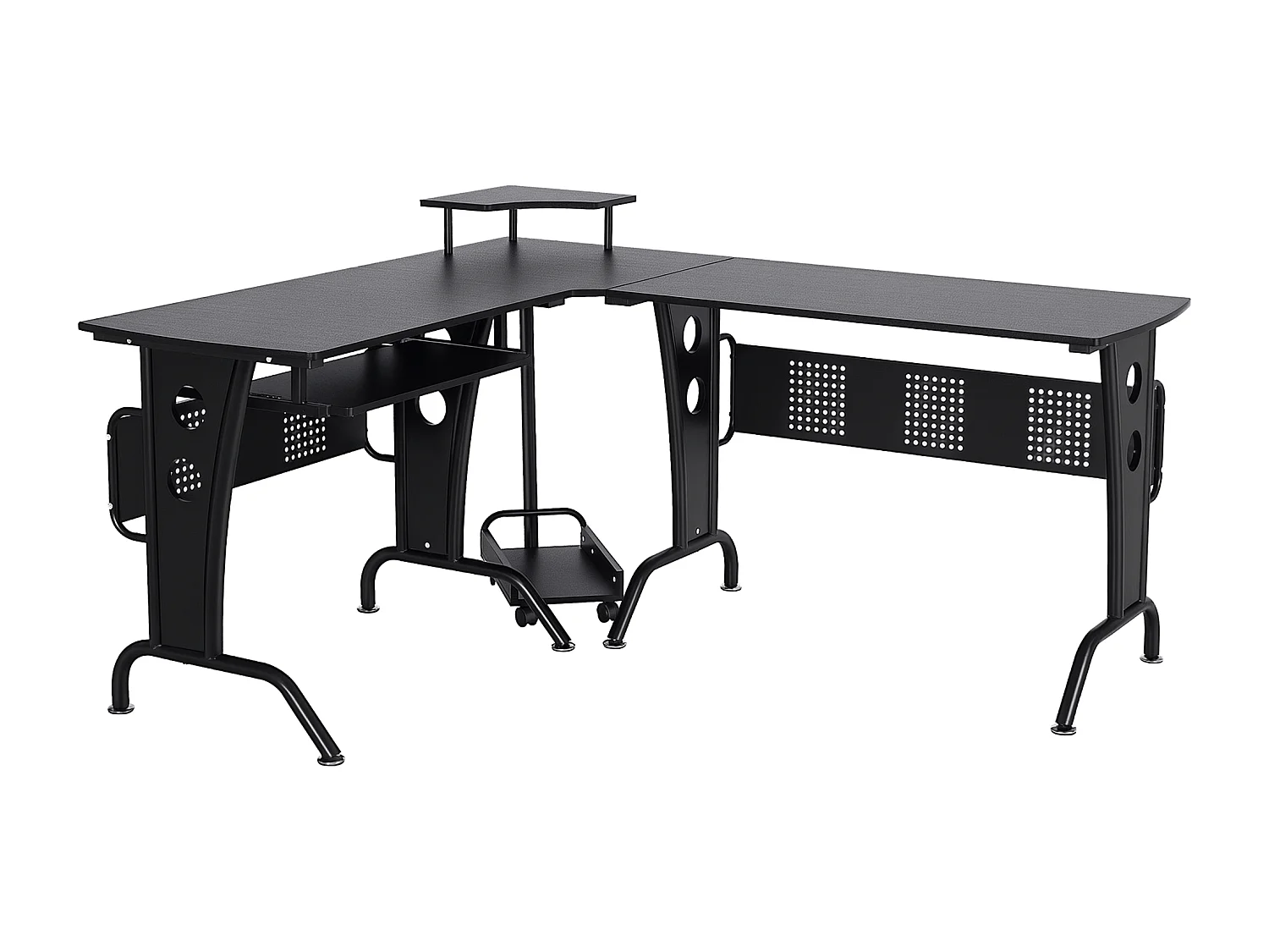 Scrivania angolare con ripiano tastiera in mdf e acciaio nera