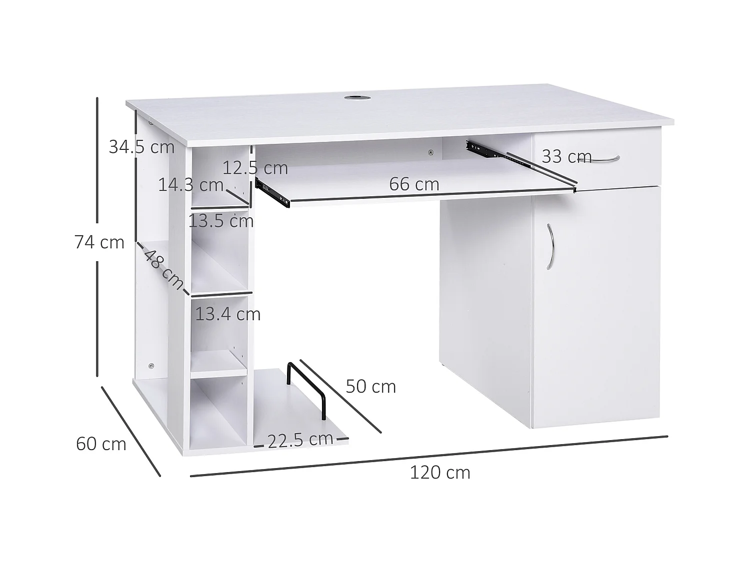 Scrivania per pc ergonomica con mensole in mdf bianca