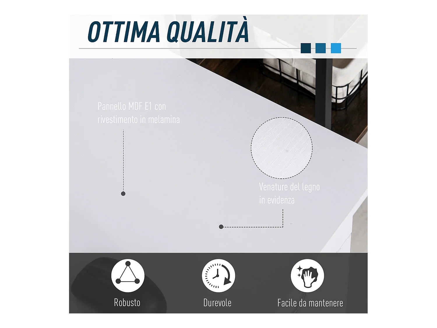 Scrivania per pc ergonomica con mensole in mdf bianca