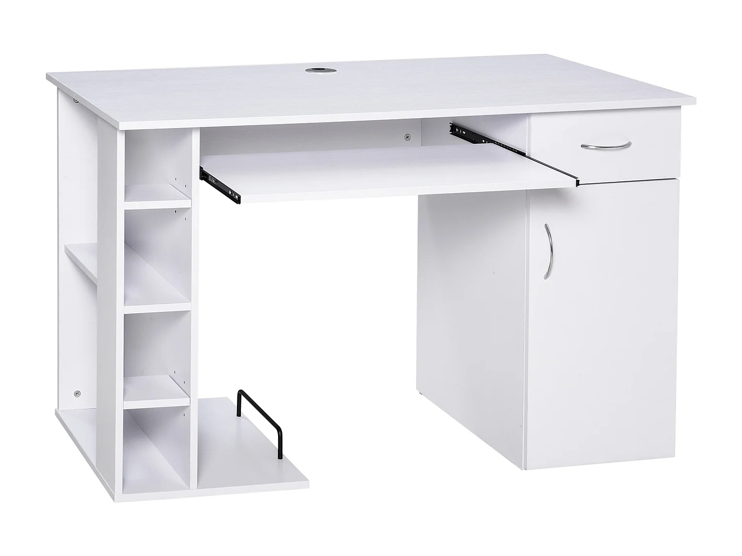 Scrivania per pc ergonomica con mensole in mdf bianca