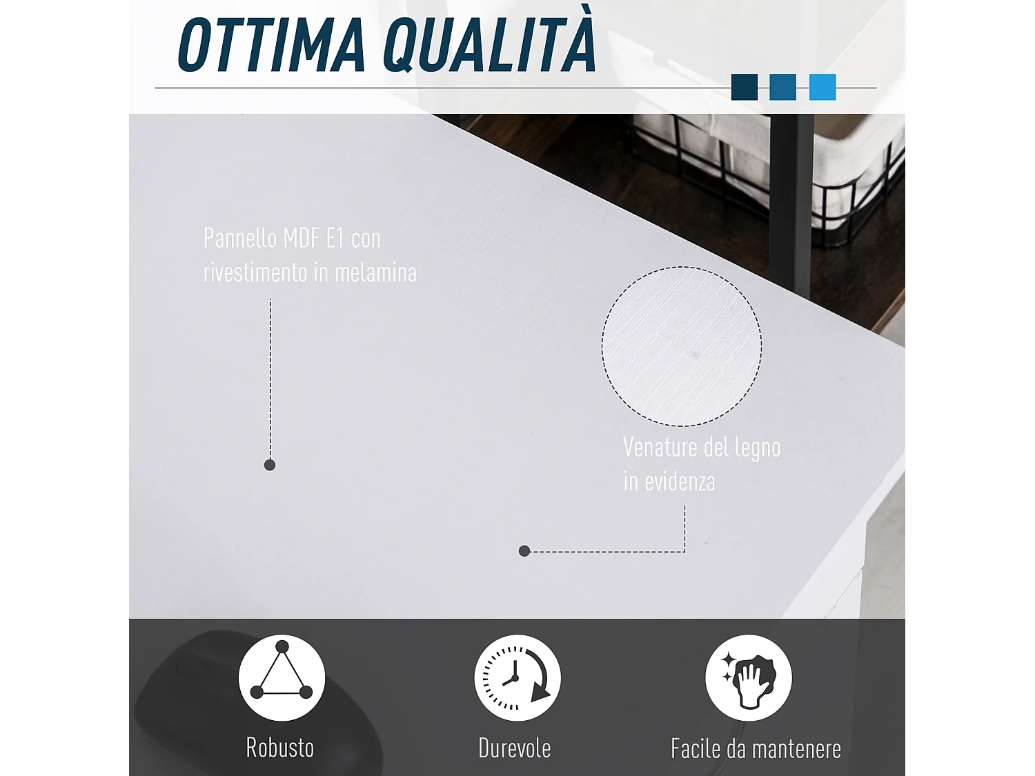 Scrivania per pc ergonomica con mensole in mdf bianca