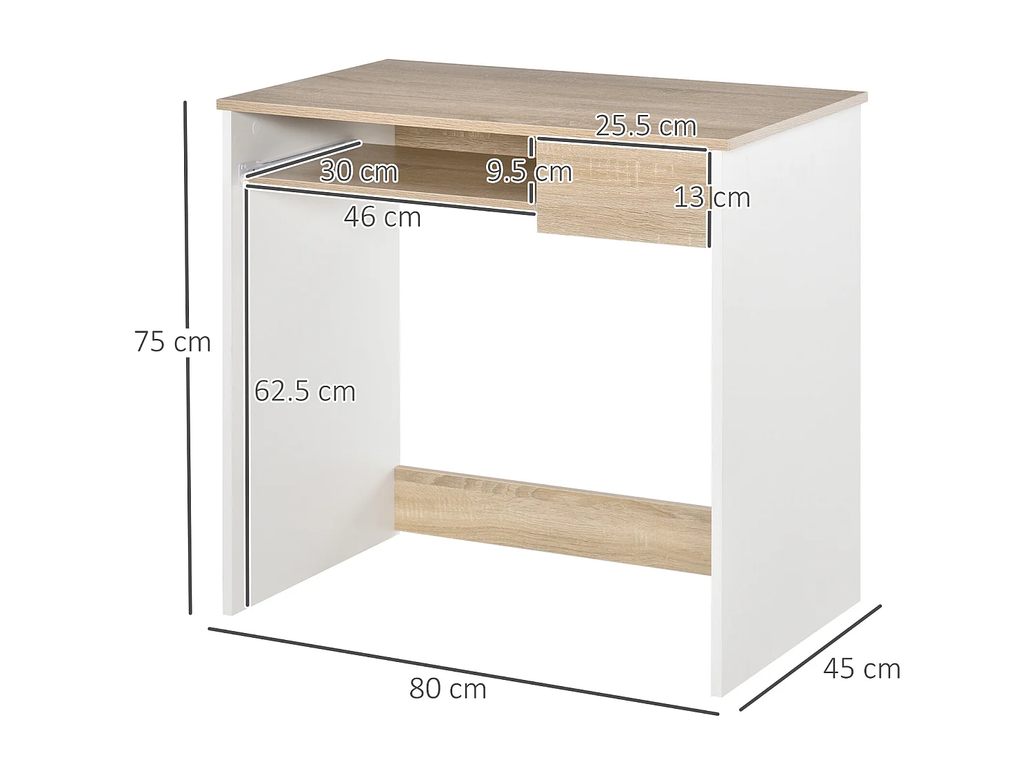 Scrivania per camera scrivania pc in legno bianca e rovere