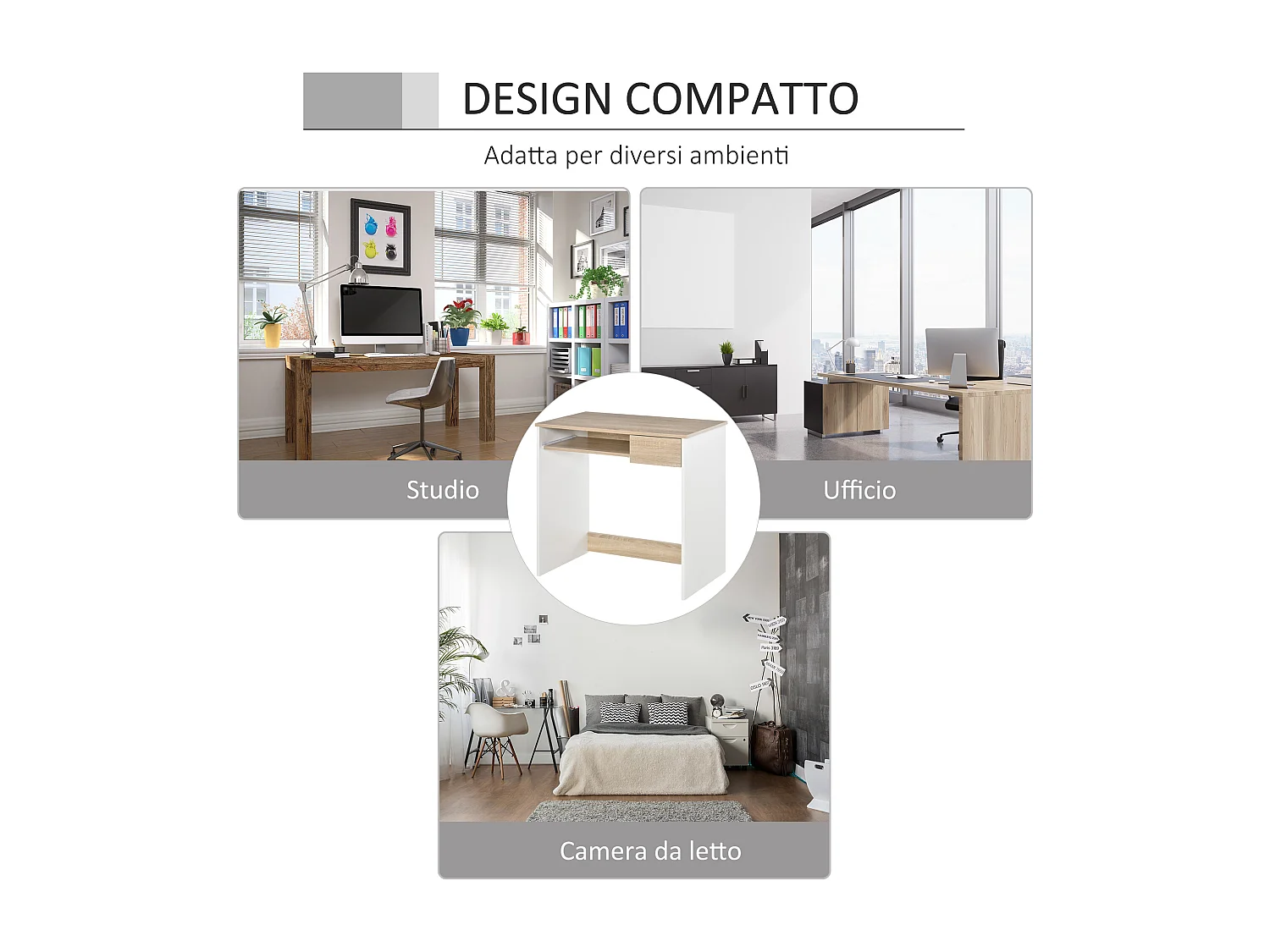 Scrivania per camera scrivania pc in legno bianca e rovere