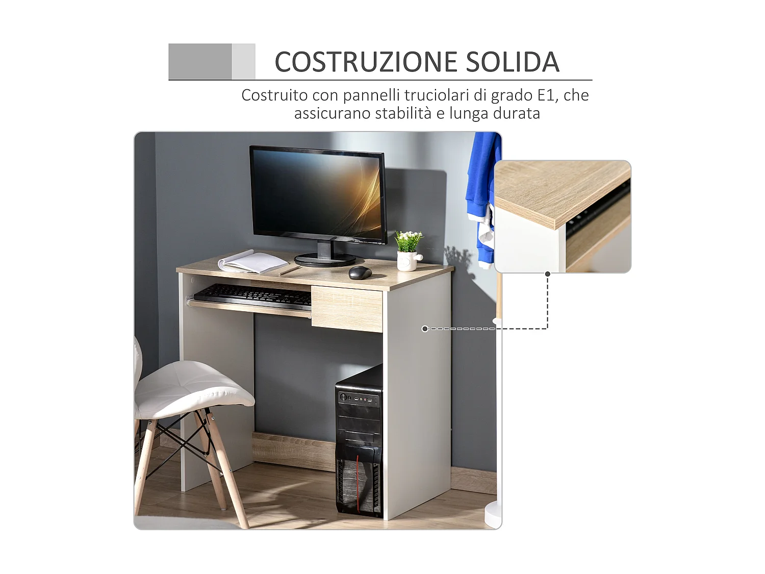 Scrivania per camera scrivania pc in legno bianca e rovere