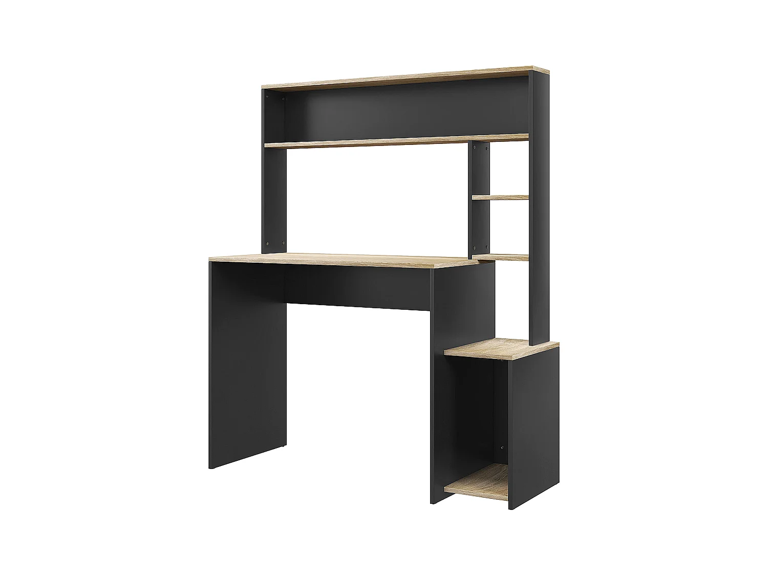 Scrivania moderna con ripiani e supporto per cpu in legno grigio