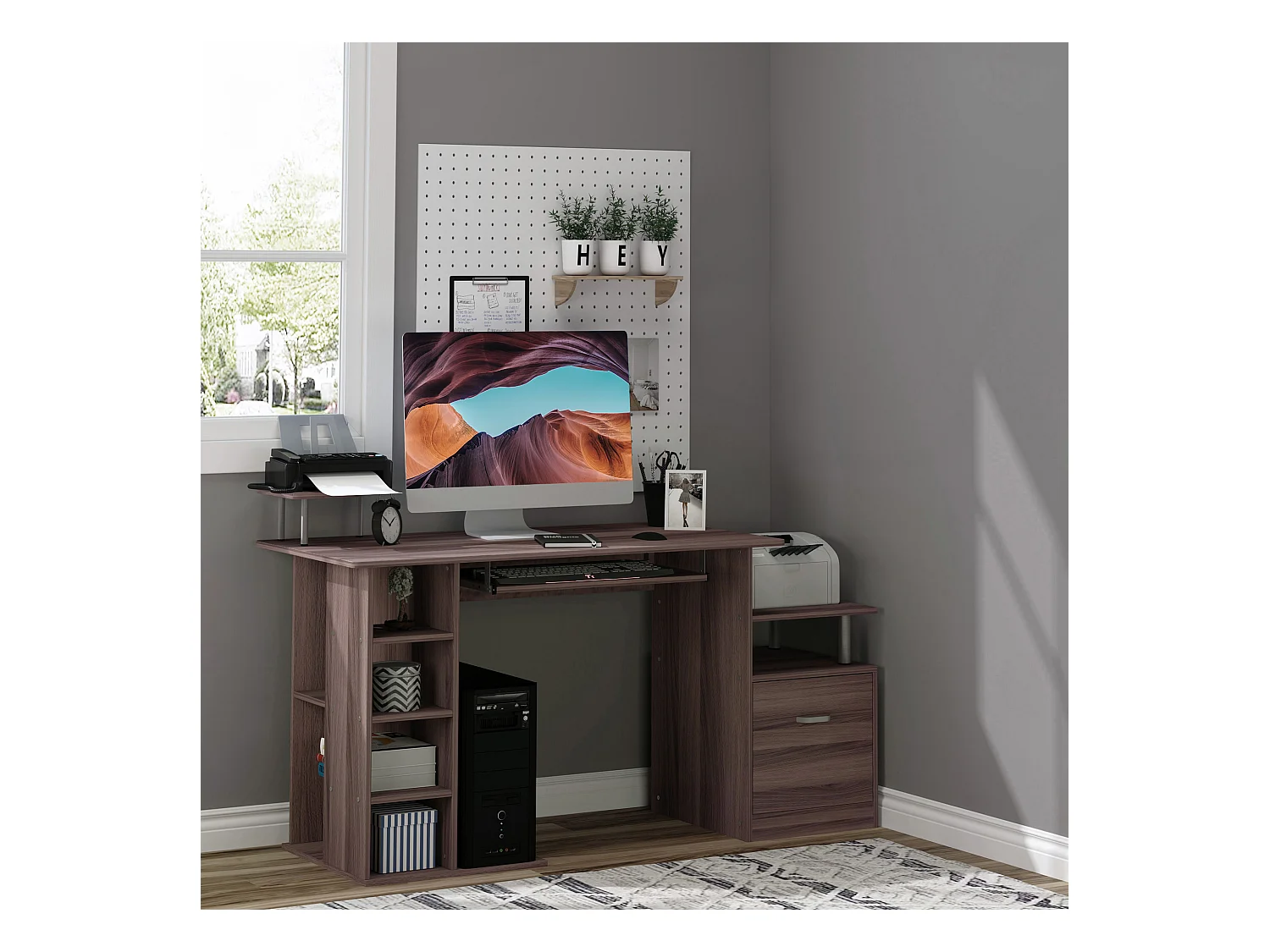 Scrivania con cassetto e scaffale in legno marrone