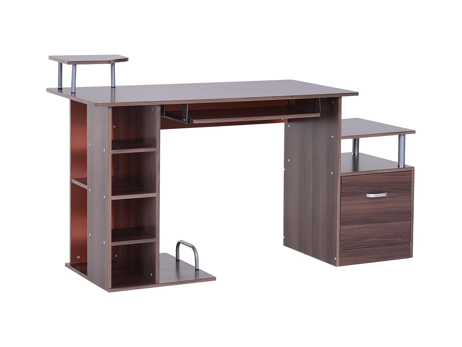 Scrivania con cassetto e scaffale in legno marrone