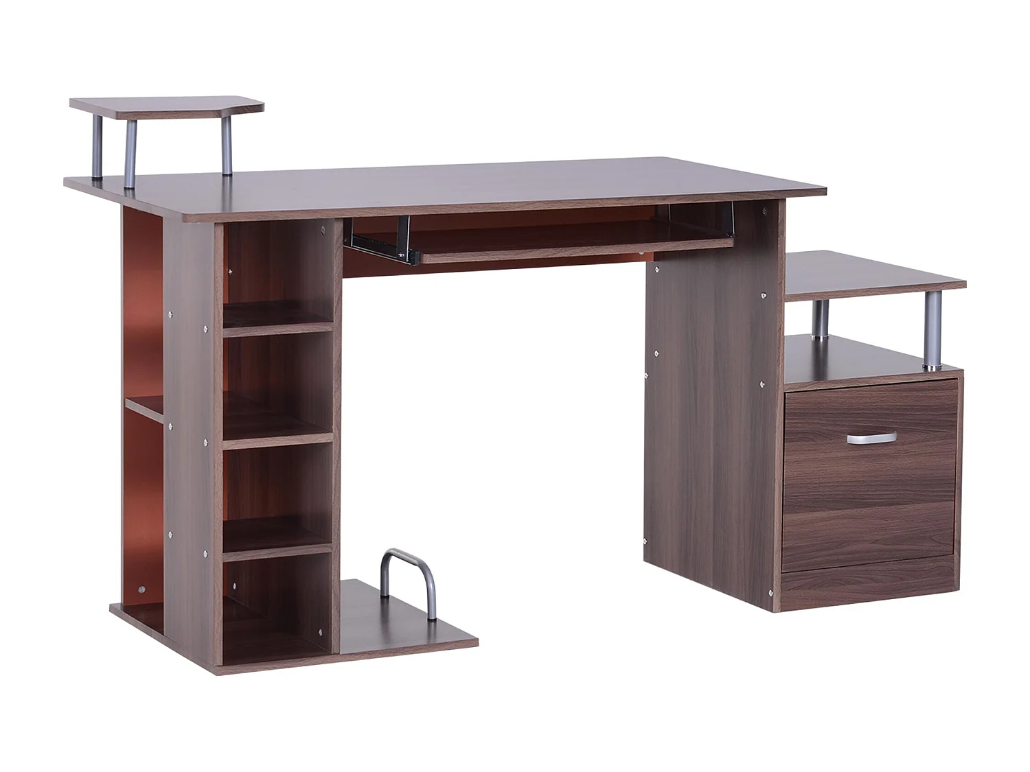 Scrivania con cassetto e scaffale in legno marrone