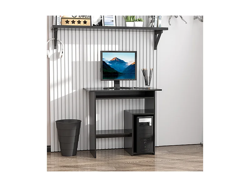 Scrivania pc con ripiano cpu e spazio per tastiera in truciolato nero