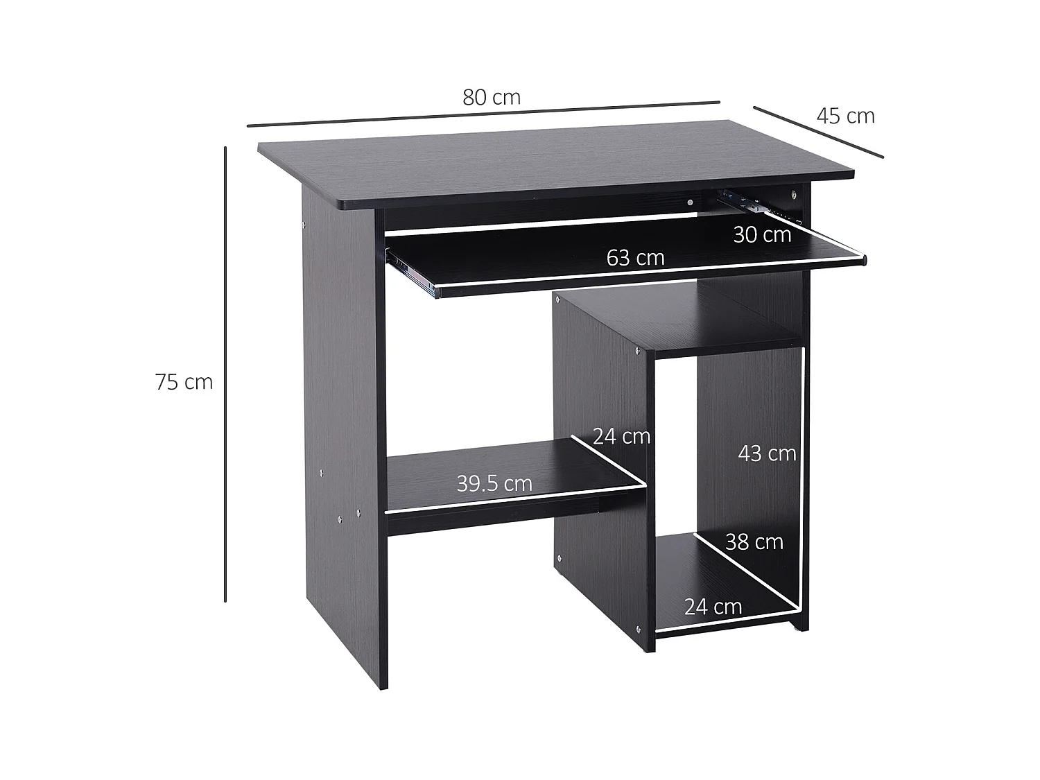 Scrivania pc con ripiano cpu e spazio per tastiera in truciolato nero