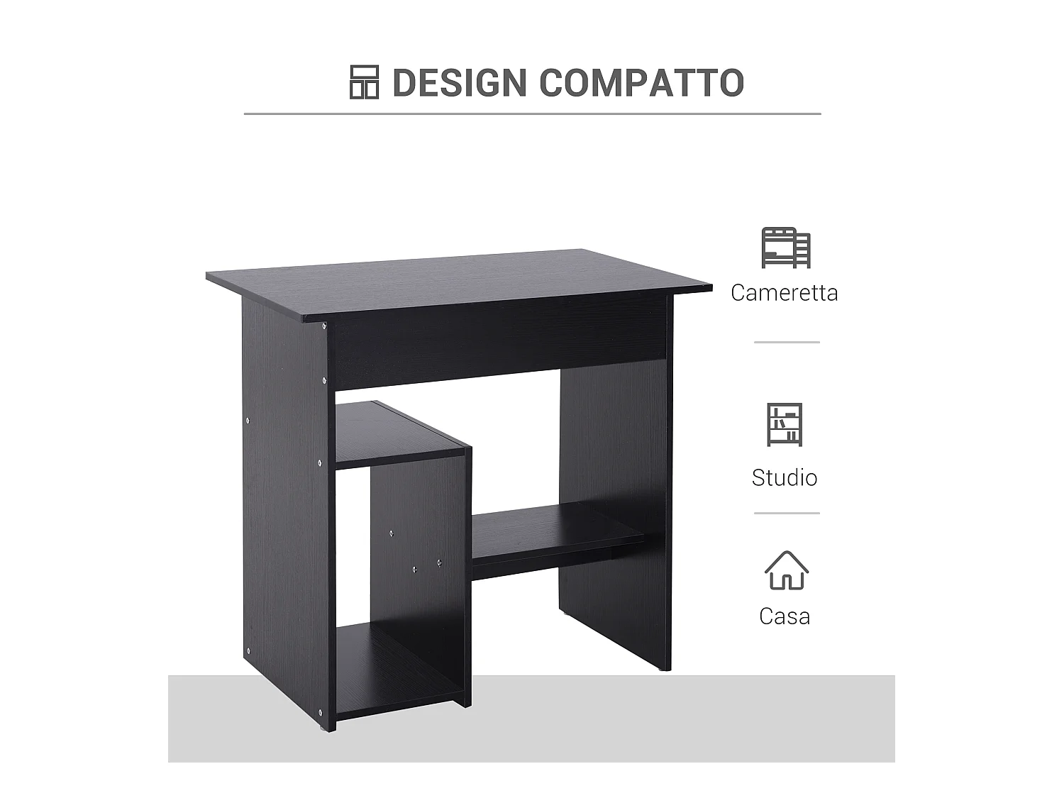 Scrivania pc con ripiano cpu e spazio per tastiera in truciolato nero