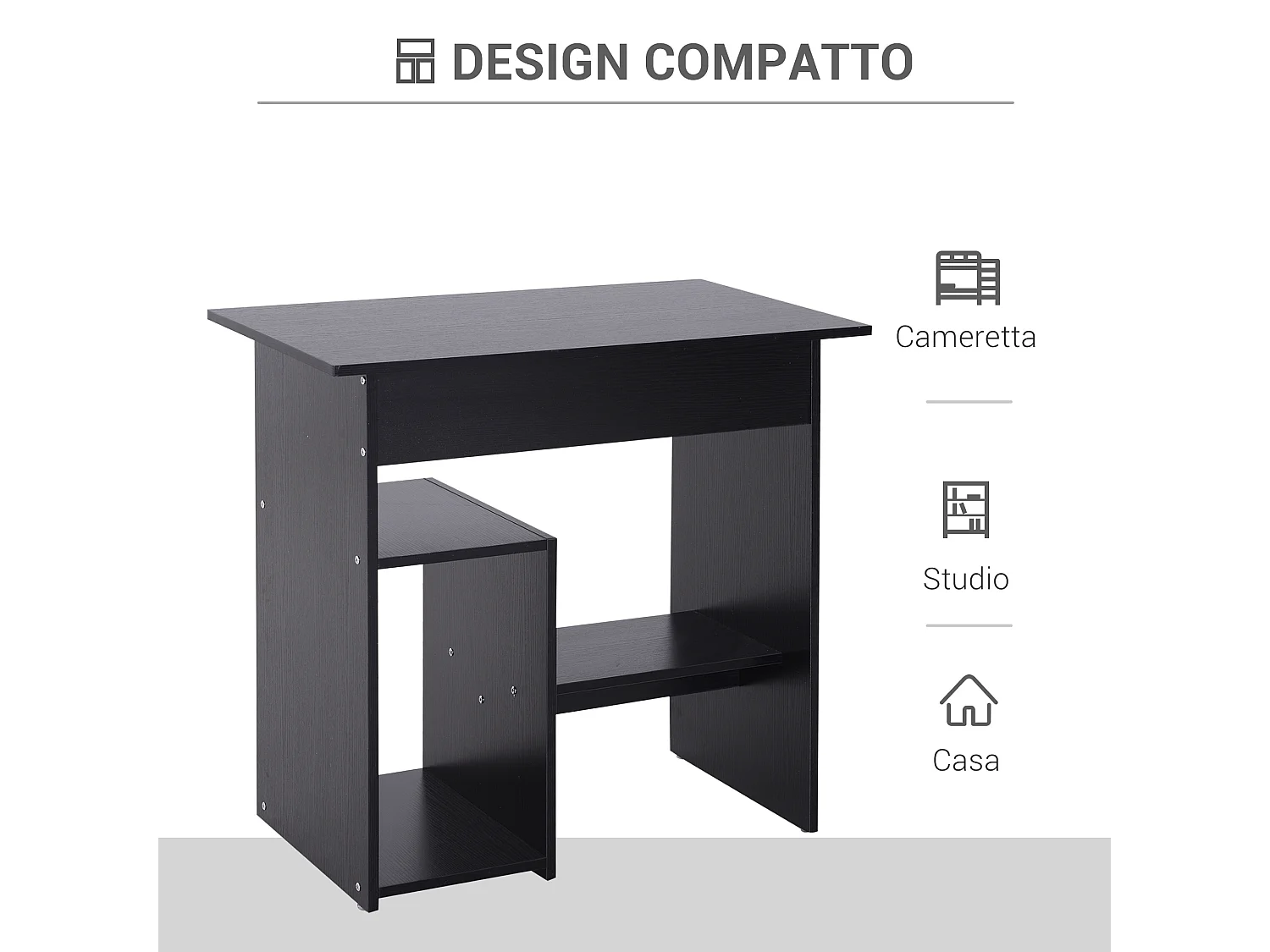 Scrivania pc con ripiano cpu e spazio per tastiera in truciolato nero