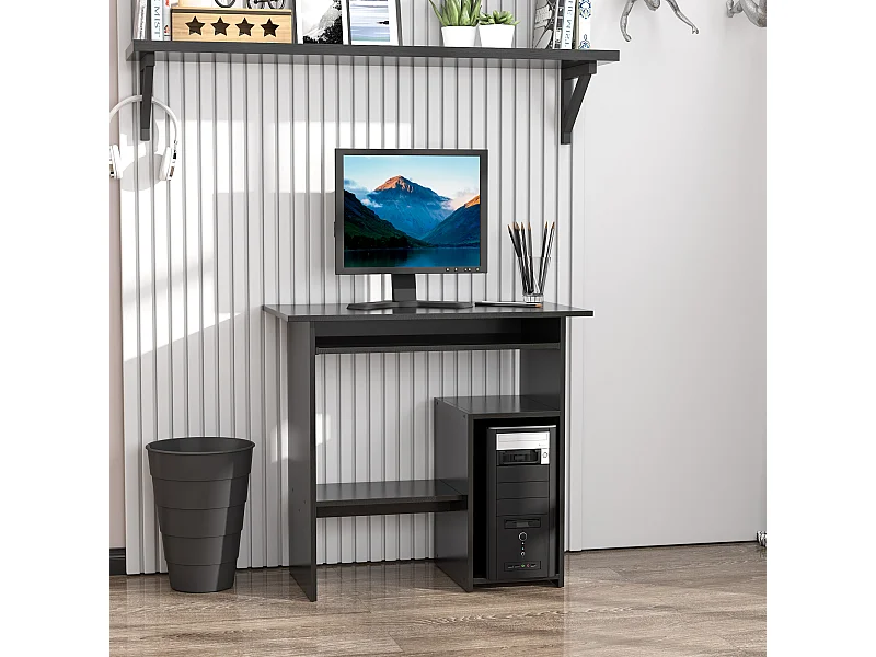 Scrivania pc con ripiano cpu e spazio per tastiera in truciolato nero