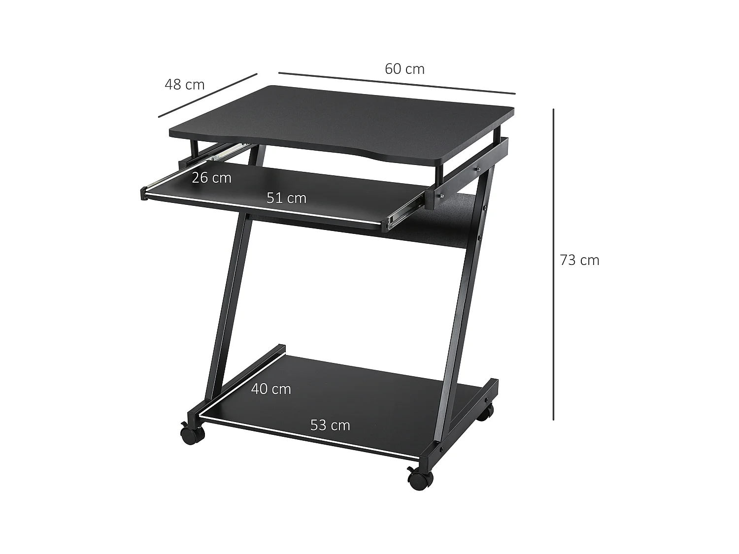 Tavolo porta pc classico piano tastiera in legno e ferro nero