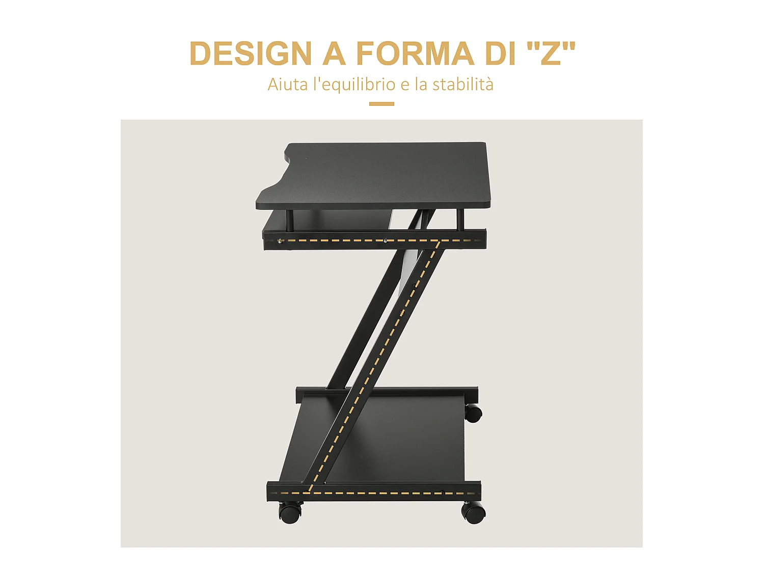 Tavolo porta pc classico piano tastiera in legno e ferro nero