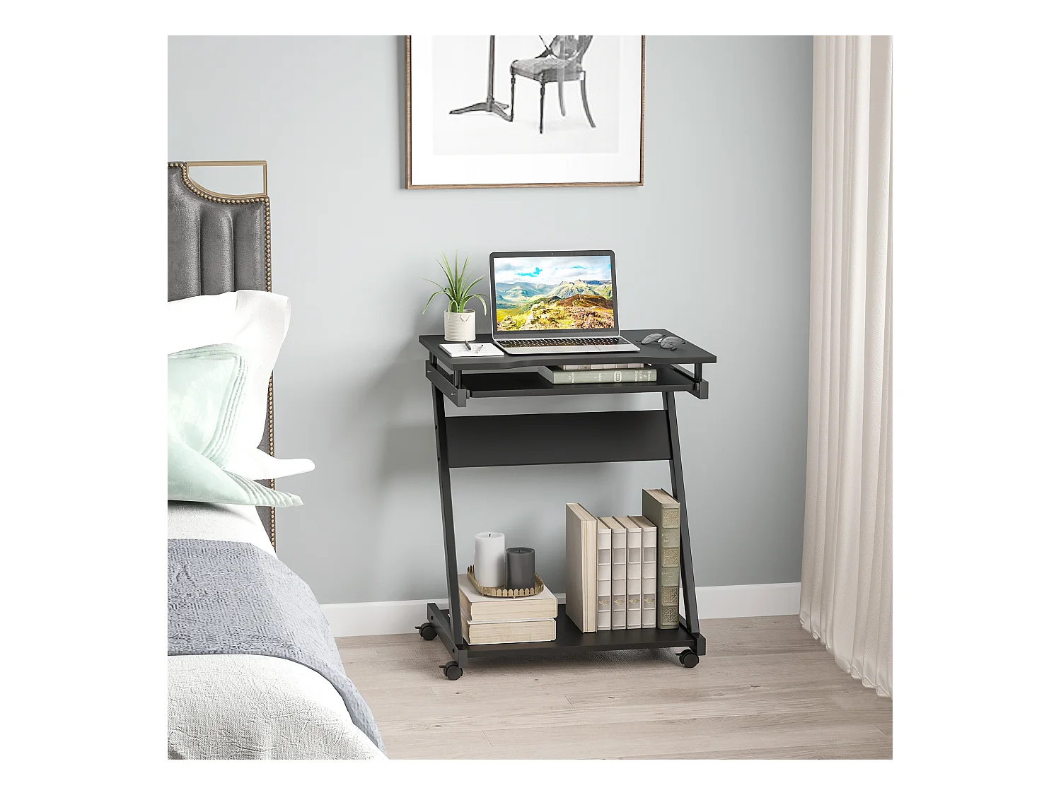 Tavolo porta pc classico piano tastiera in legno e ferro nero