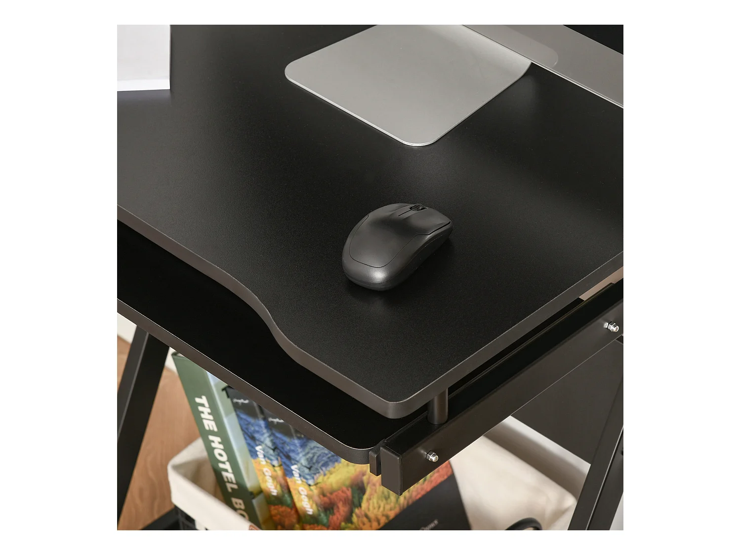 Tavolo porta pc classico piano tastiera in legno e ferro nero