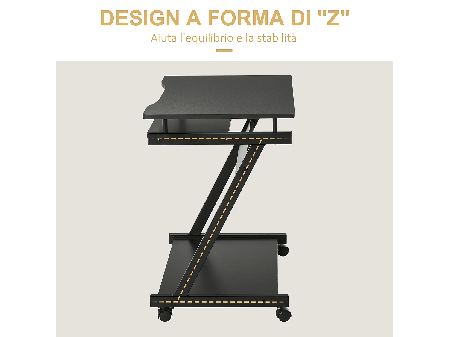 Tavolo porta pc classico piano tastiera in legno e ferro nero