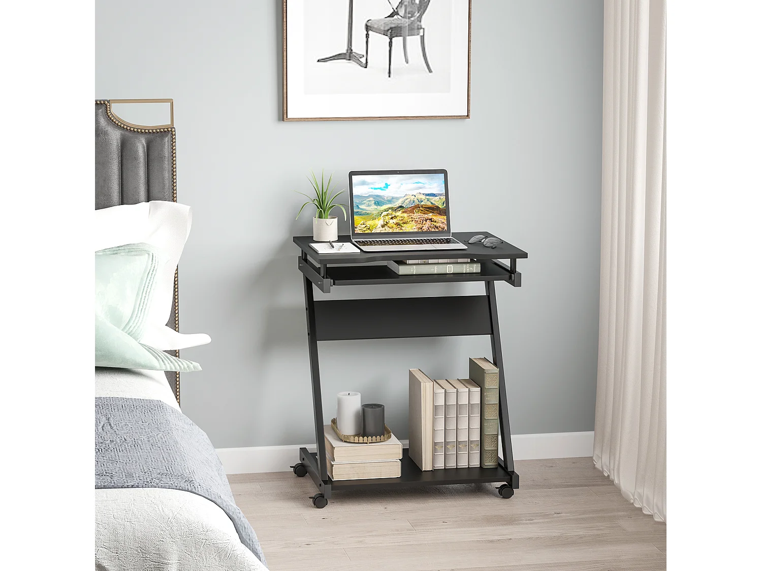 Tavolo porta pc classico piano tastiera in legno e ferro nero