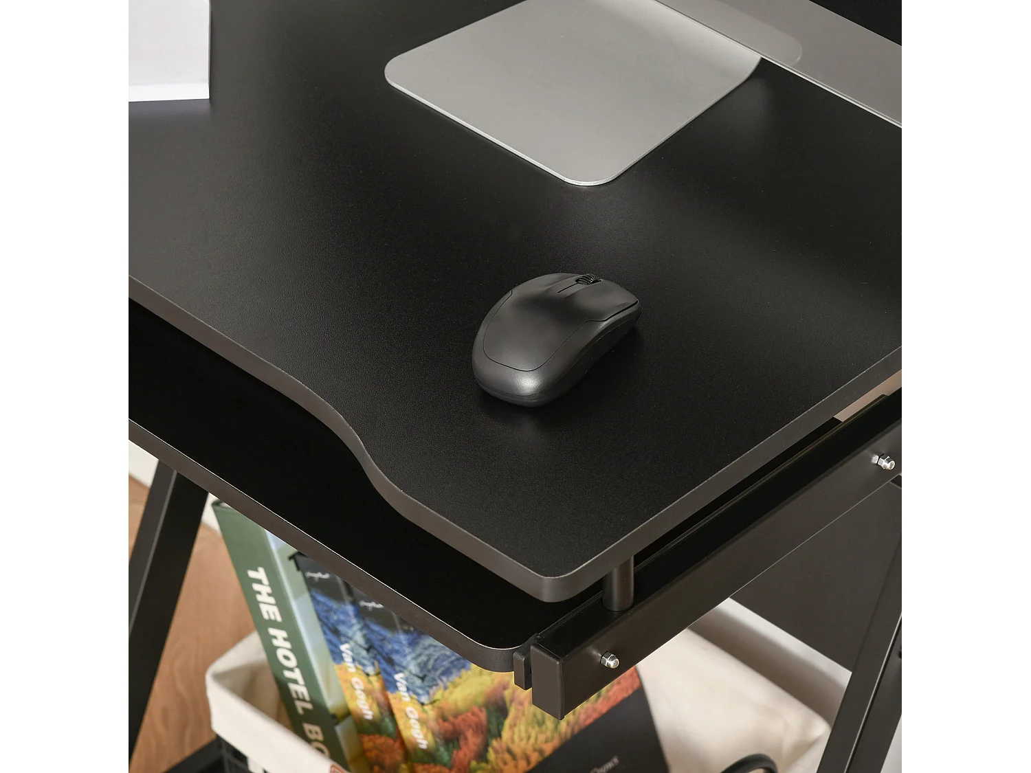 Tavolo porta pc classico piano tastiera in legno e ferro nero