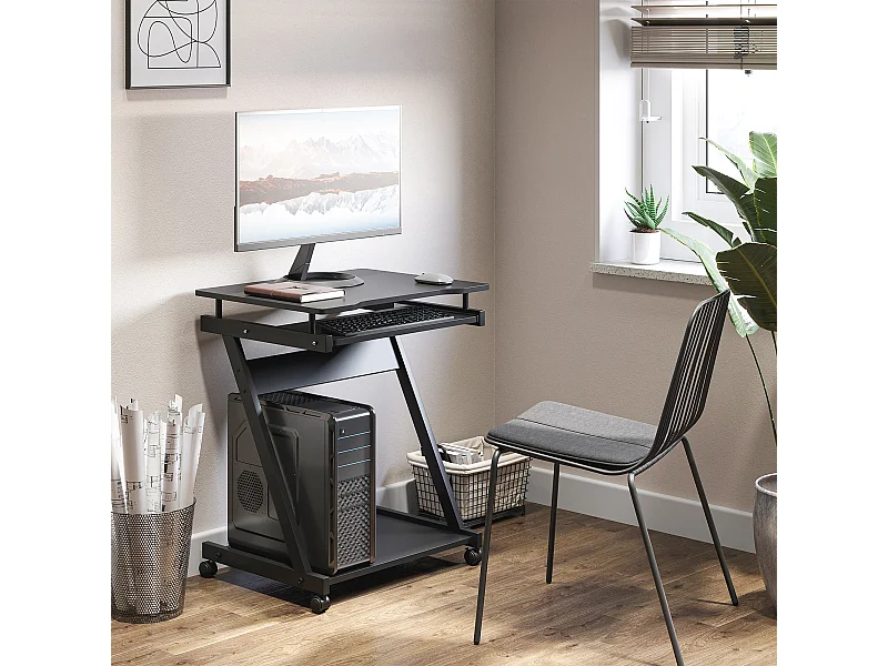 Tavolo porta pc classico piano tastiera in legno e ferro nero