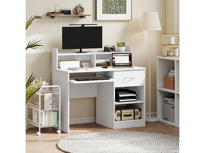 Scrivania compatta per computer fisso pc in legno bianco